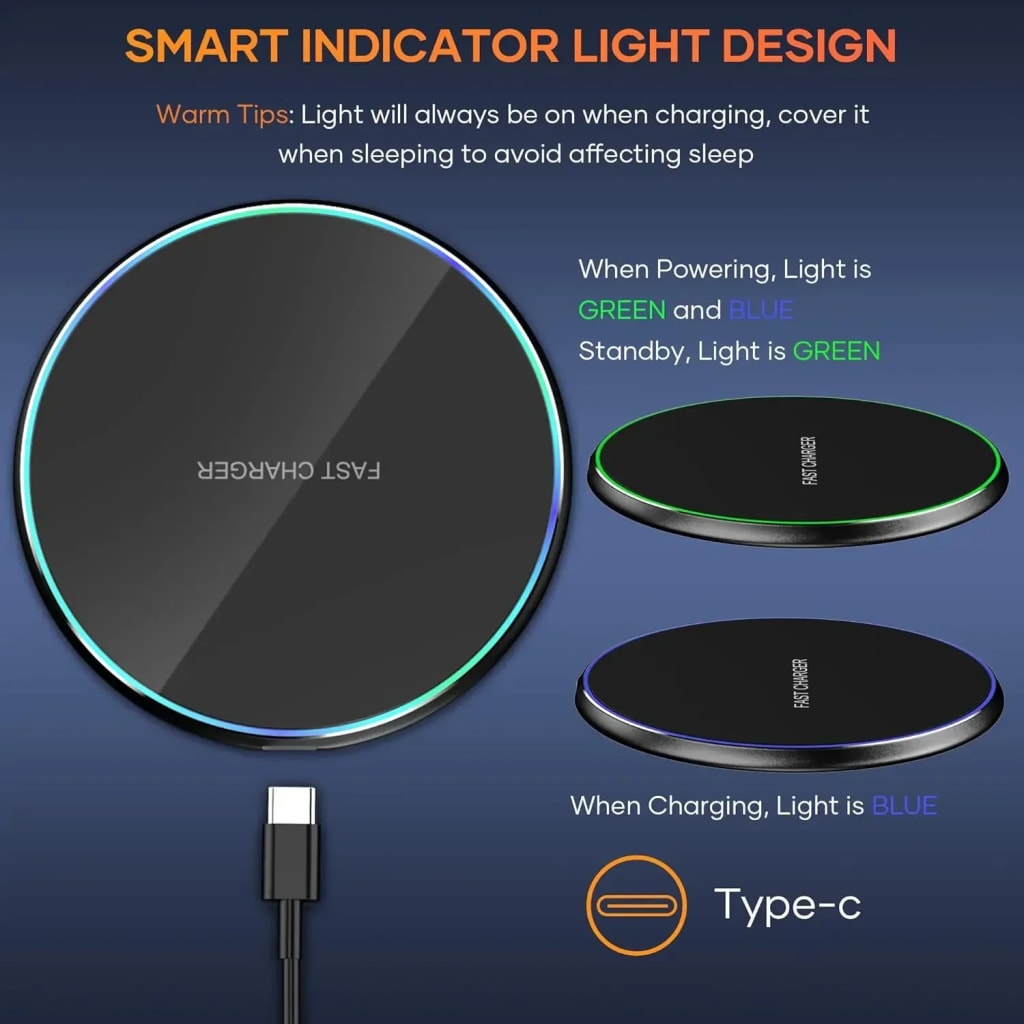 LED Light Wireless Charger Pad For iPhone 16 15 14 13 12 8 X XR Samsung Xiaomi Airpods Pro Fast Wireless Charging Station