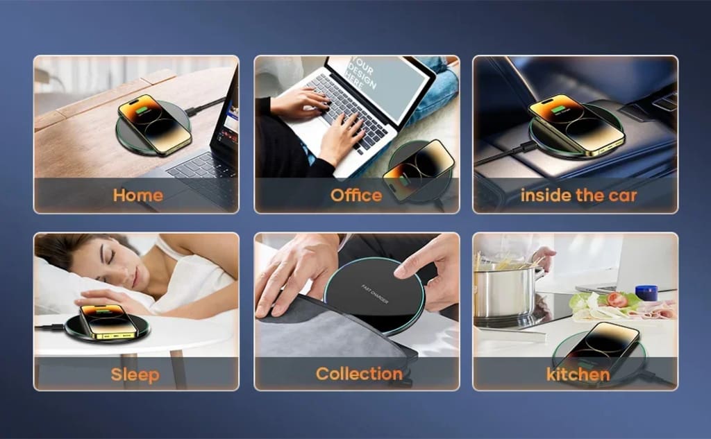 LED Light Wireless Charger Pad For iPhone 16 15 14 13 12 8 X XR Samsung Xiaomi Airpods Pro Fast Wireless Charging Station